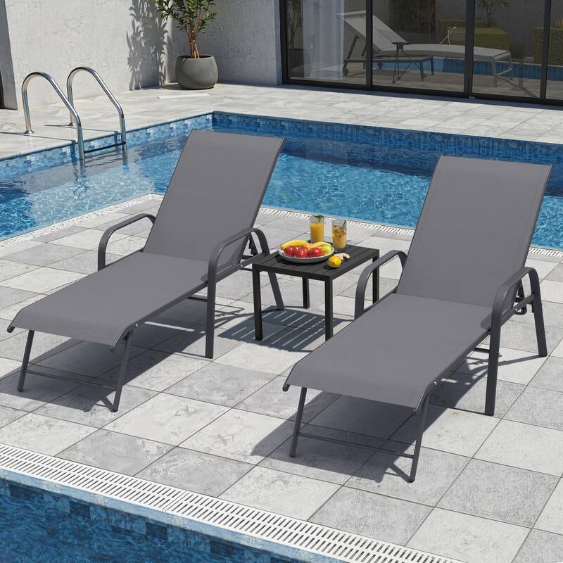 VredHom Outdoor Aluminum Adjustable Patio Chaise Lounge Chairs