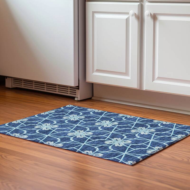Premium Washable Super Soft Contemporary Tangle Mayfield Rug - Navy - 1'8" x 2'6"