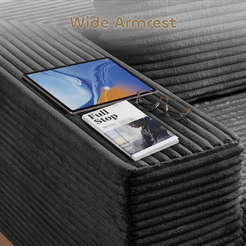 Meyreso No Assembly Required Long Plush L-Shaped Sectional Sofa with Round Nesting Coffee Tables