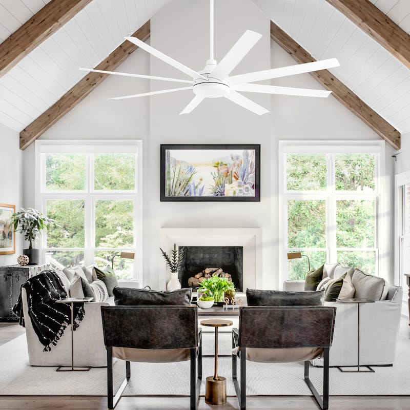 65/72/84/100-Inch Large Industrial Ceiling Fan with Remote, ABS 8-Blade Reversible 6-Speed DC Motor Commercial Fan without Light
