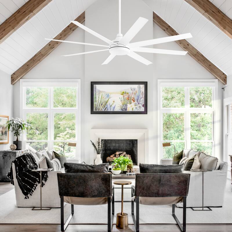 65-inch Large 8-Blade Ceiling Fan with Remote Downrod without Light - White - Remote