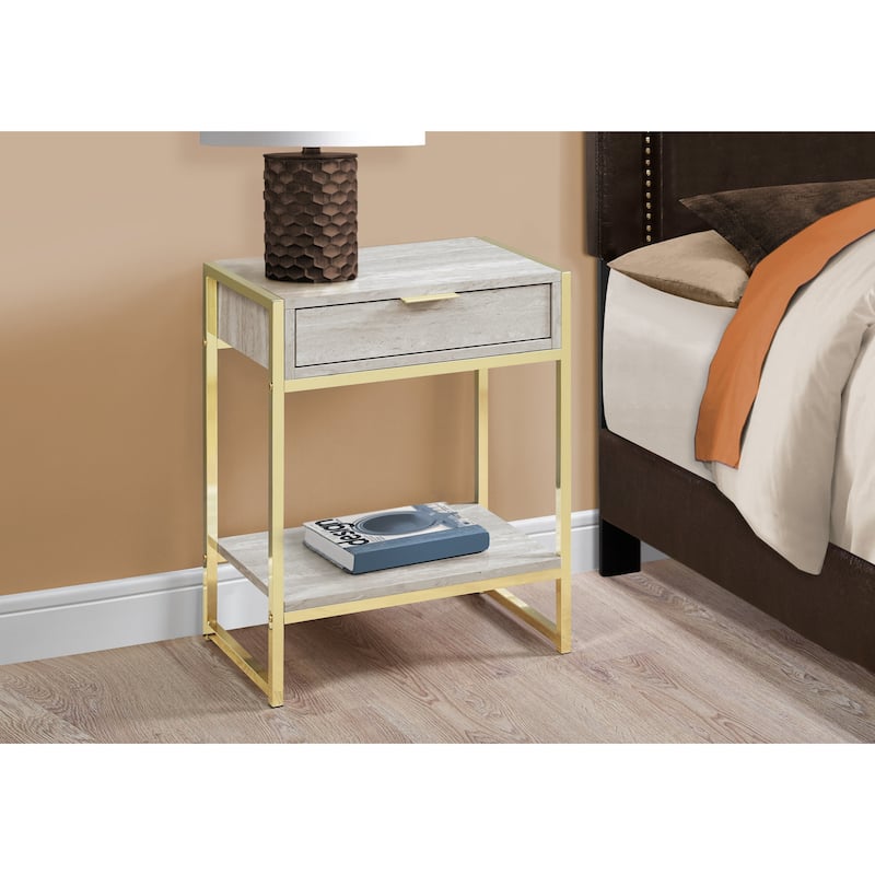 Modern 24" Bedside Table with Drawer and Shelf Rectangular Wood Top and Metal Frame Accent Table - 19.5”L x 12.75”W x 23.75”H