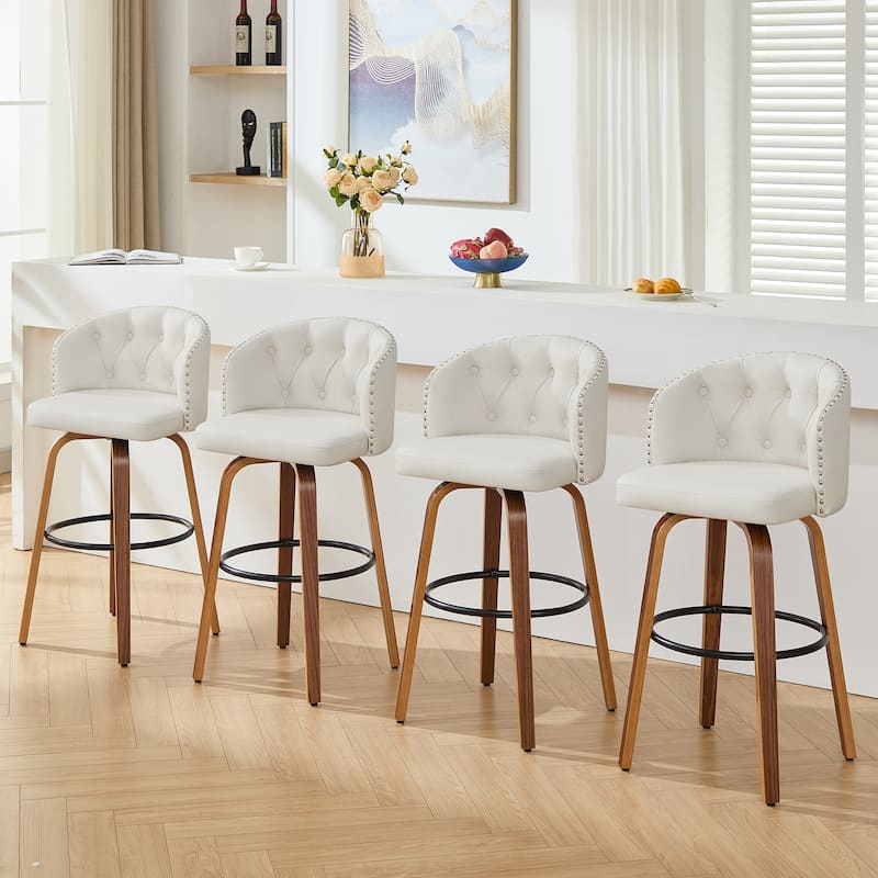 25.5" Faux Leather Upholstered Wood Frame Swivel Counter Height Bar Stool, Set of 2/4 - Set of 4 - White - Counter Height