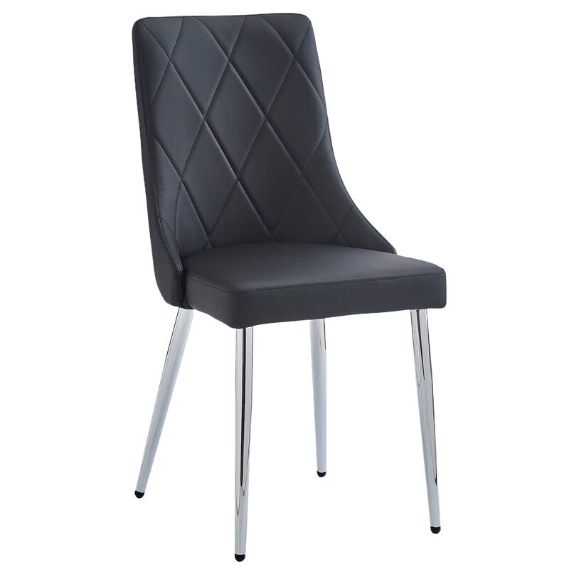 Contemporary Faux Leather and Metal Dining Chair, Set of 4 - Black