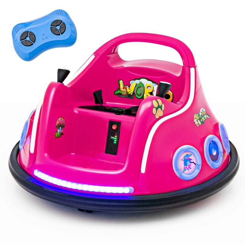 12V Children Remote Control Ride Bumper Cars W/ LED Lights & Music - Pink