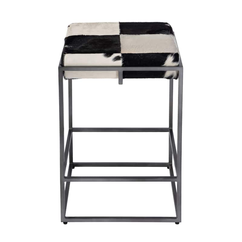 Stinson 26.5 in. Seat Height Hair on Hide Leather and Iron Counter Stool with Footrest