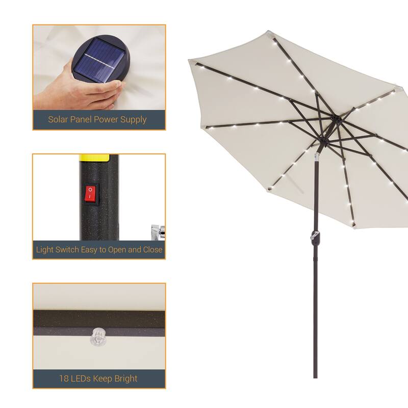 LIVOOSUN 9Ft Patio LED Market Umbrella Outdoor Table Steel Umbrella
