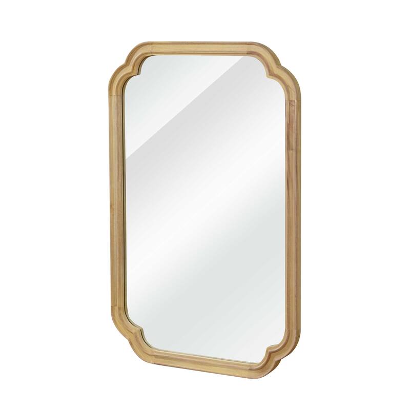 Natural Wood Rounded Corner Solid Wood Decorative Mirror - Bedroom, Bathroom, Living Room - Natural Wood