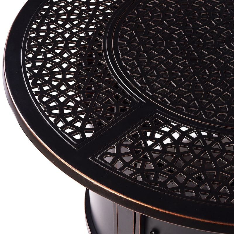 Round 44 in. x 44 in. Aluminum Propane Fire Pit Table with Glass Beads, Two Covers, Lid, 57,000 BTUs