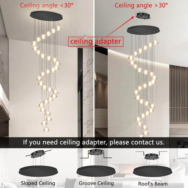 KAYLA 30-Lights Gold Modern Crystal Chandelier for Staircases, 157" Extra-Long Adjustable LED Ceiling Light