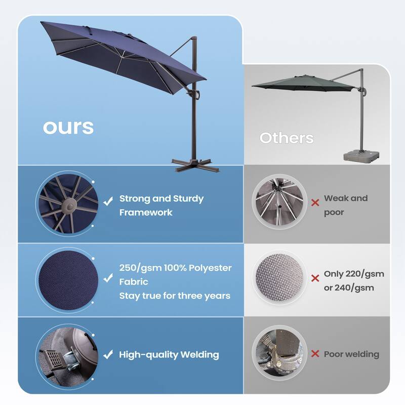 9 x11 FT LED Lighted Patio Cantilever Umbrella Double Top with Weighted Base