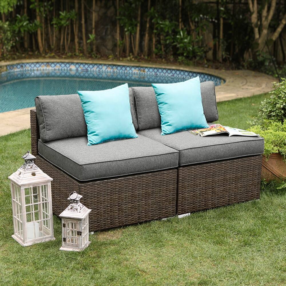 COSIEST 2- Piece Outdoor Sectional Armless Chairs with Pillows