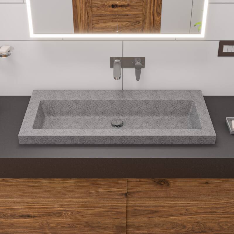 ALFI brand 40" Solid Concrete Gray Matte Trough Sink for the Bathroom