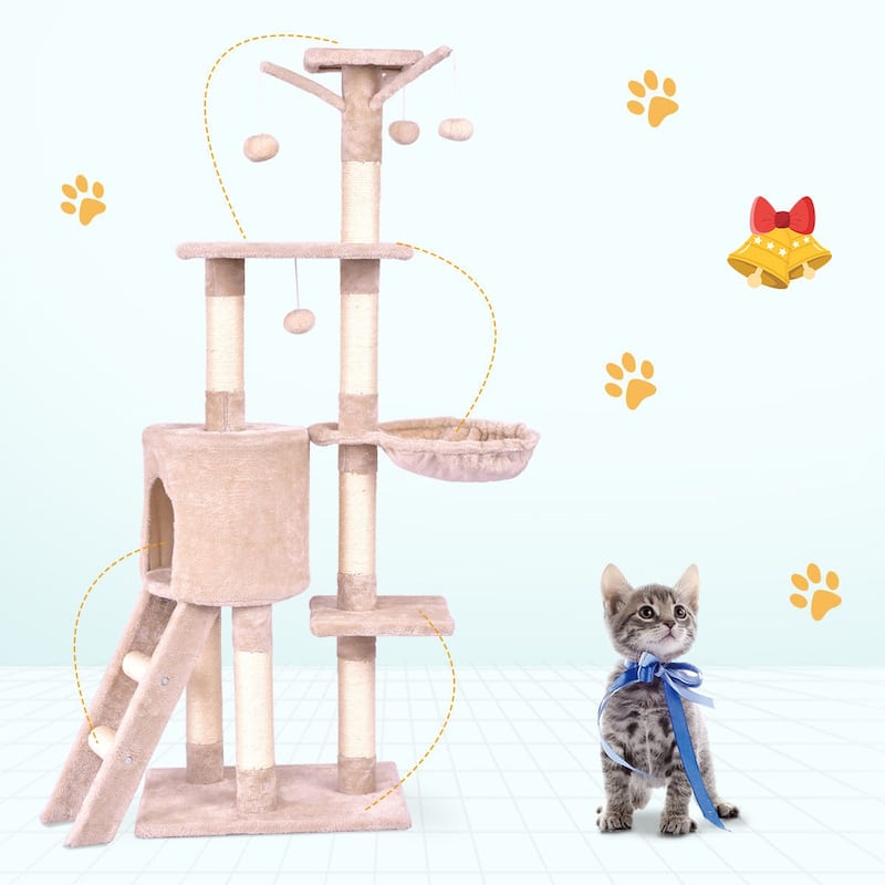 Gymax 56'' Cat Tree Kitten Pet Play House Furniture Condo Scratching