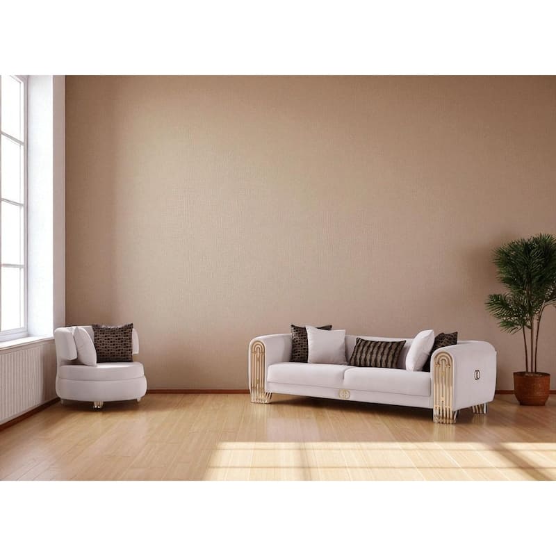 Linora 2 Pieces Living Room Sets 1 Sofa 1 Chair - Cream