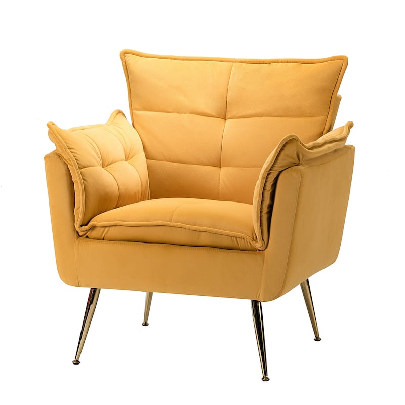 1ida Modern Velvet Tufted Padded Cushion Armchair with Golden Metal Legs by HULALA HOME
