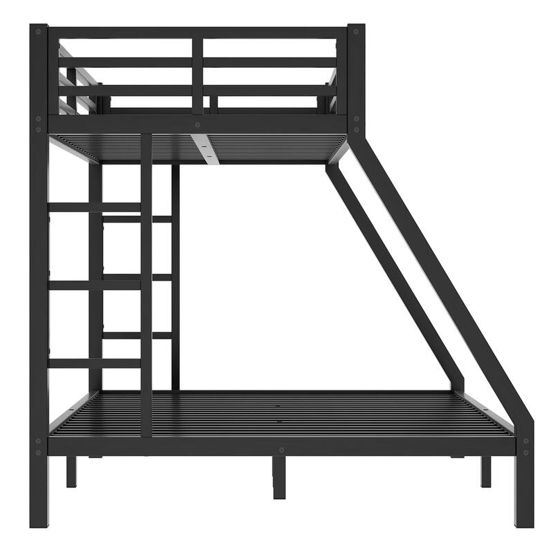 Roomfitters Metal Twin XL Over Queen Bunk Bed Frame with Ladder & Safety Rail, Heavy-Duty Space-Saving Design, Black