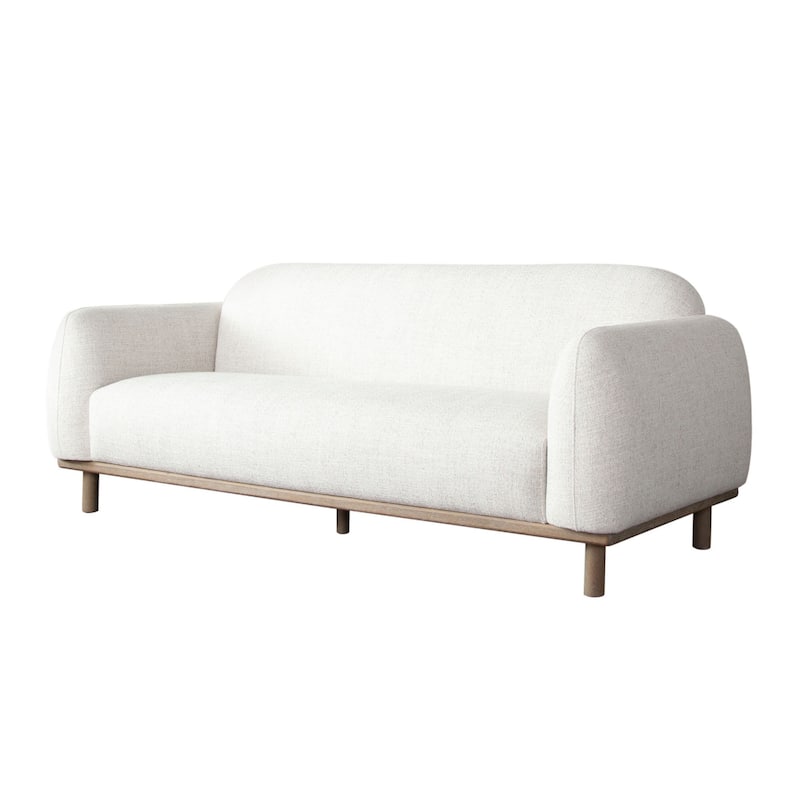 Lary Retro Modern Sofa, 84 Inch Light Barley White Polyester, Caramel Brown