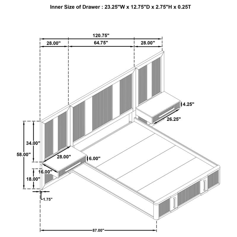 Terrace Wall Panel Storage Bed Ash Brown