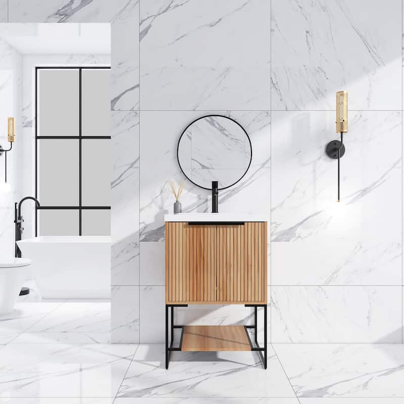 24"/30" Plywood Freestanding Bathroom Vanity Set with White Sink