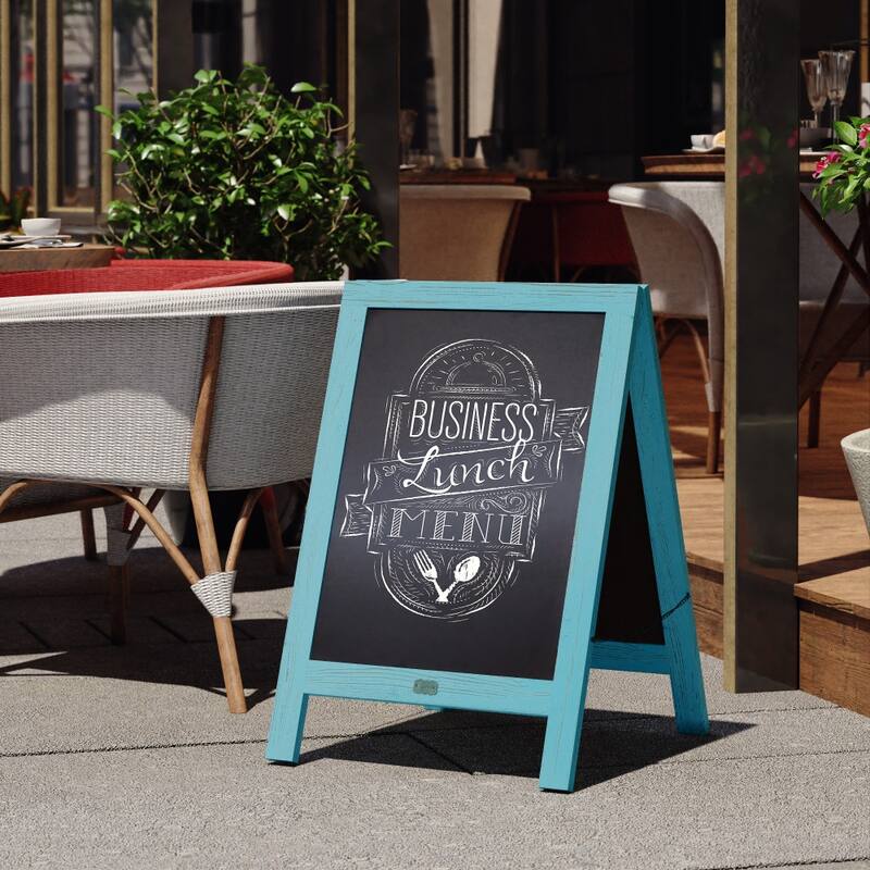 Wood A-Frame Magnetic Chalkboard Set-Markers, Stencils, and Magnets - 30" x 20" - Robin Blue