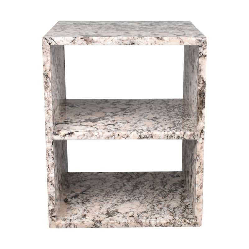 Atarah 20" Modern Natural Marble Handmade Rectangular 2-Shelf End Table, Beige/Dark Taupe, by JONATHAN Y.