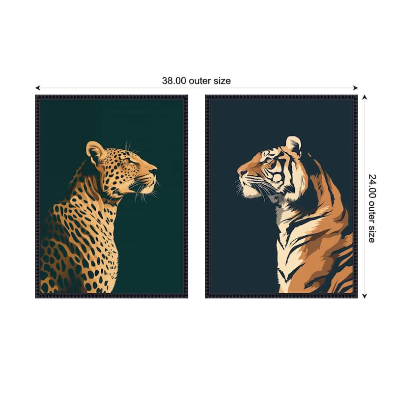 Kate and Laurel Emerald Leopard Navy Tiger 2 Piece Framed Canvas Wall Art Set by The Creative Bunch Studio
