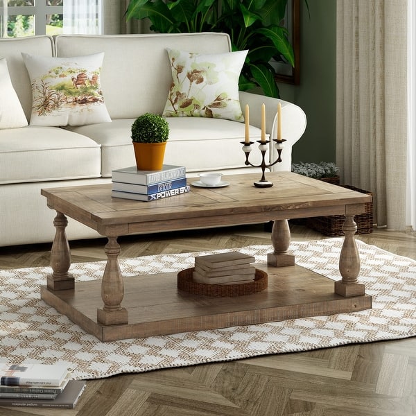 Distressed Wood Coffee Table with Low...