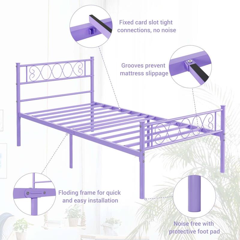 Bed Frame with Headboard and Footboard for Girls and Boys