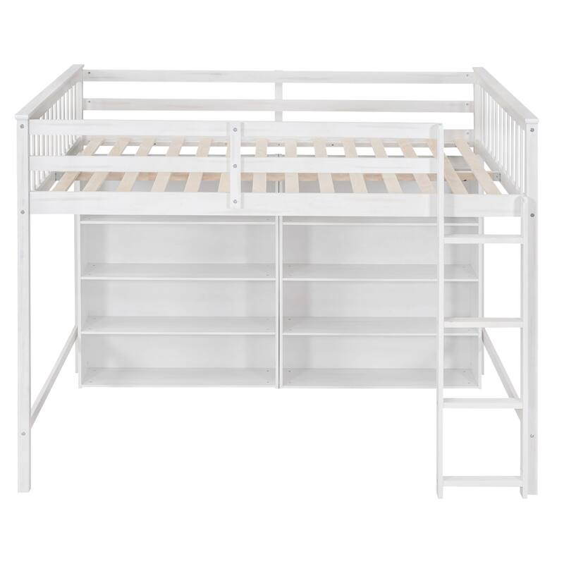 Twin or Full Size Loft Bed with 8 Shelf