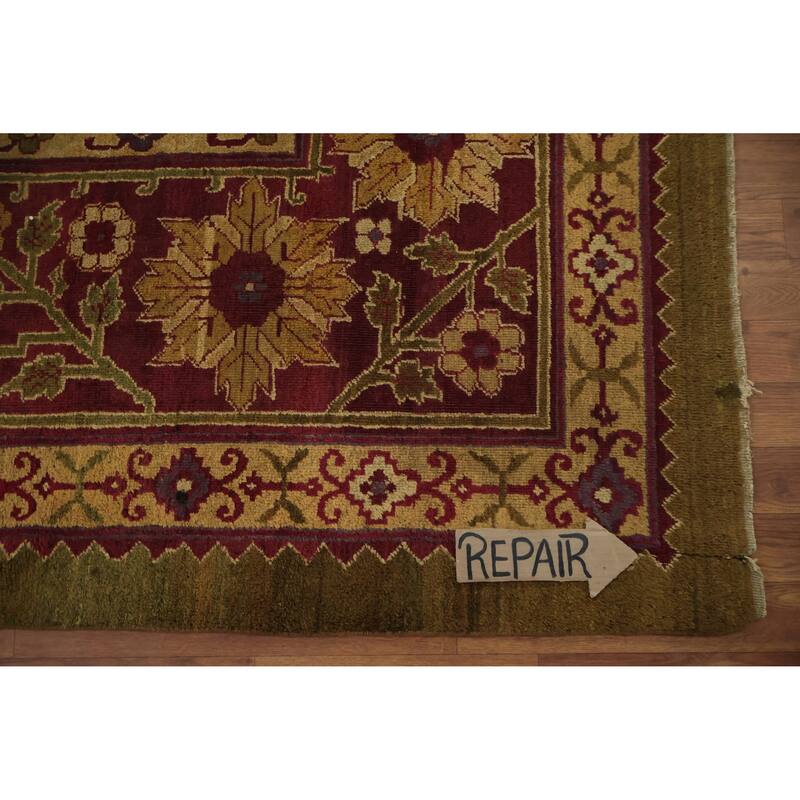 Hand Knotted Oriental 100% Wool Carpet Traditional Floral Green Agra Area Rug - 14' 10'' X 13' 1''