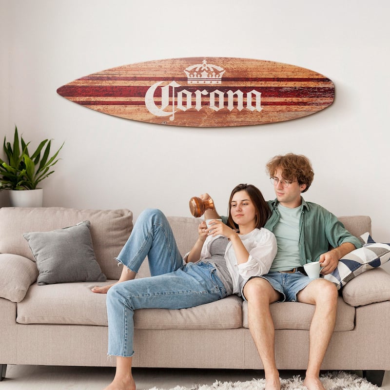 Licensed Corona Brown Wood Tones Surfboard Plaque Wall Sign - 60"x15"