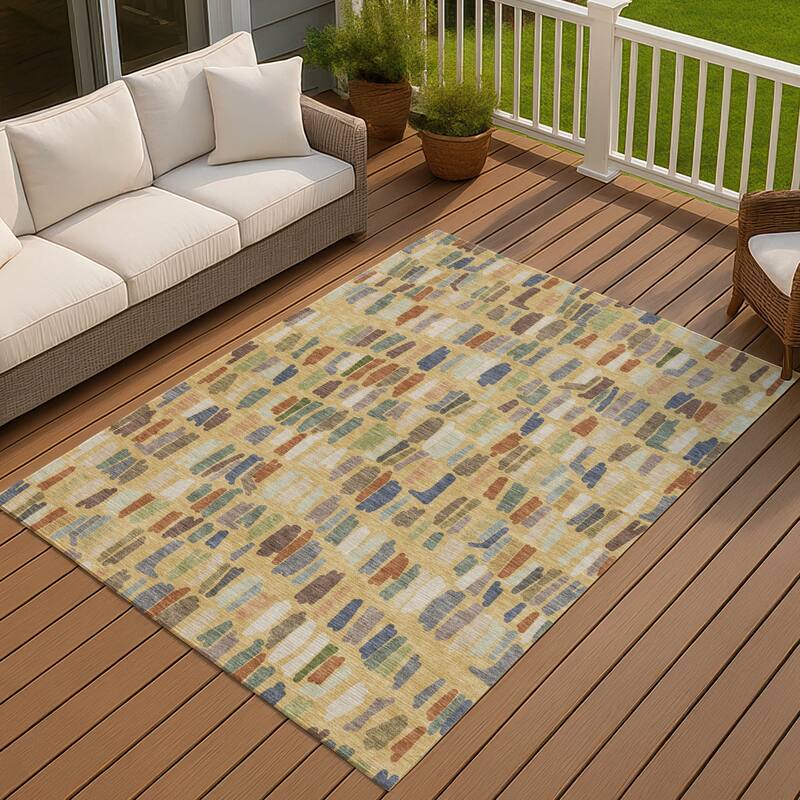 Machine Washable Indoor/ Outdoor Modern Mosaic Chantille Rug - Gold - 8' x 10'