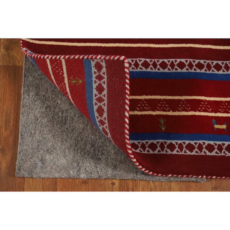 Tribal Red Gabbeh Indian Runner Rug Handmade Wool Carpet - 2'7" x 7'8"
