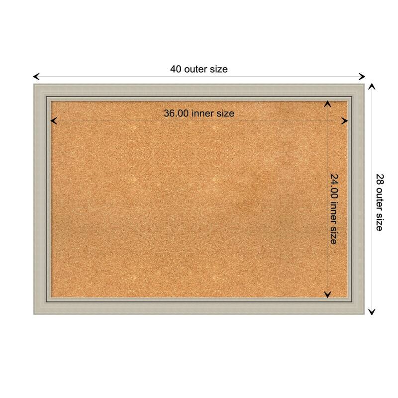 Romano Narrow Wood Framed Natural Corkboard Bulletin Board - Romano Silver Narrow - Board Size 36x24
