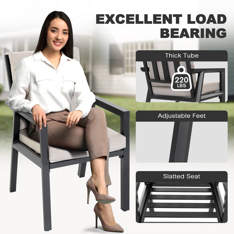 Outdoor 4-Piece Aluminum Dining Chairs with Gray Cushions