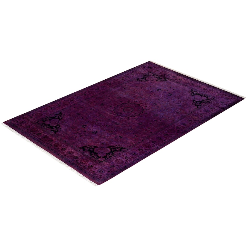 Overton Hand Knotted Wool Vintage Inspired Modern Contemporary Overdyed Pink Area Rug - 4' 2" x 6' 3"