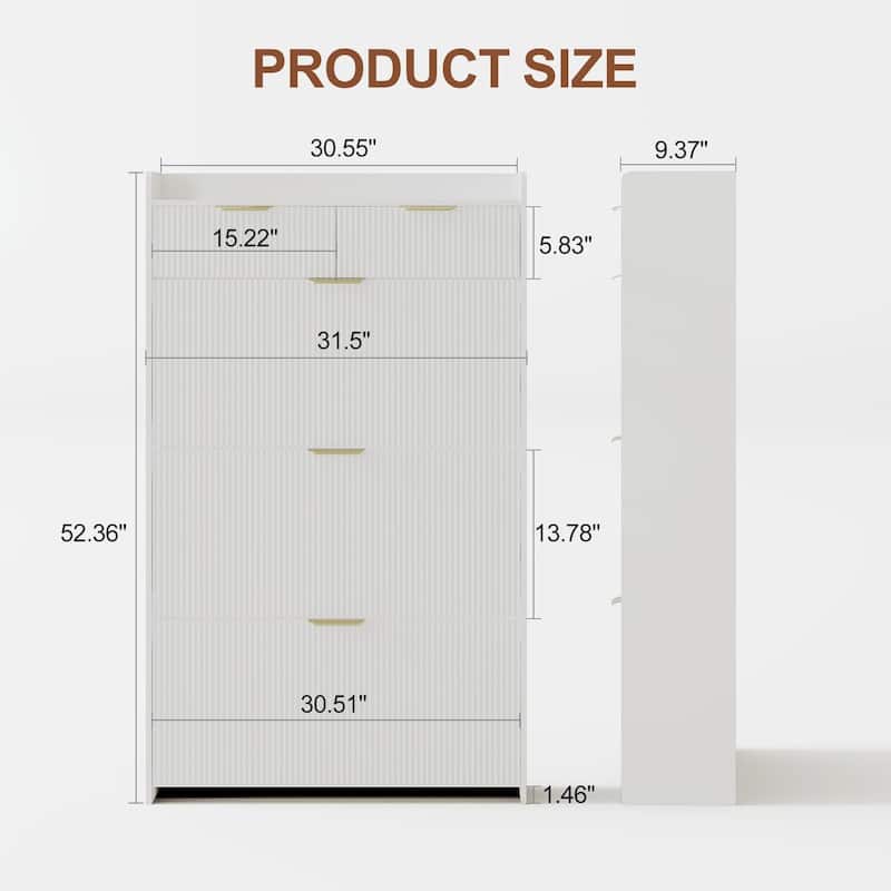 Slim Shoe Cabinet with 3 Flip Drawers & 2 Top Drawers