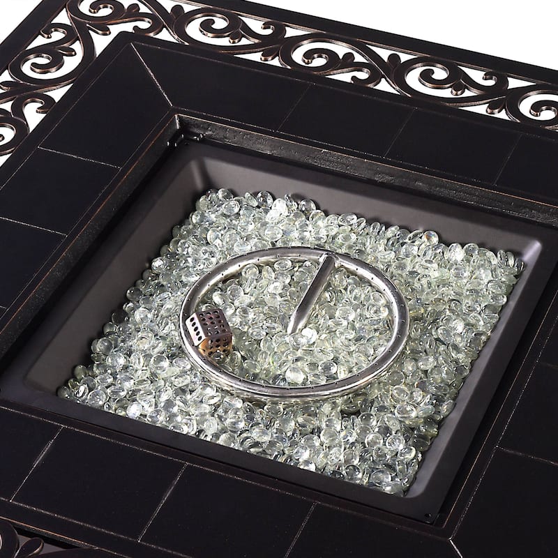 Square 42 in. x 42 in. Aluminum Propane Fire Pit Table with Glass Beads, Two Covers, Lid, 57,000 BTUs - N/A