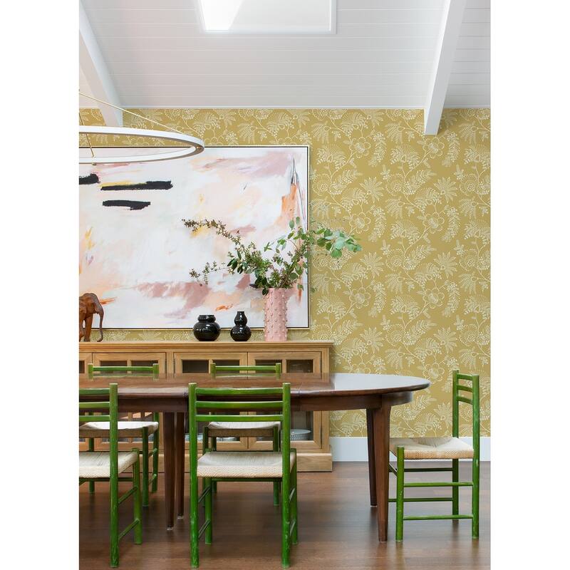 A-Street Prints Maeve Mustard Jacobean Trail Wallpaper