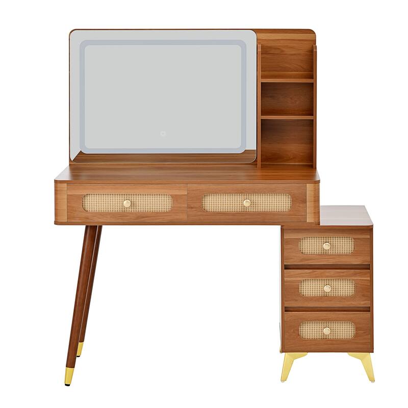 47"Makeup Vanity with Mirror and Lights, Vanity Desk with 5 Drawers and Storage Shelf, 3 Color Modes and Adjustable Brightness