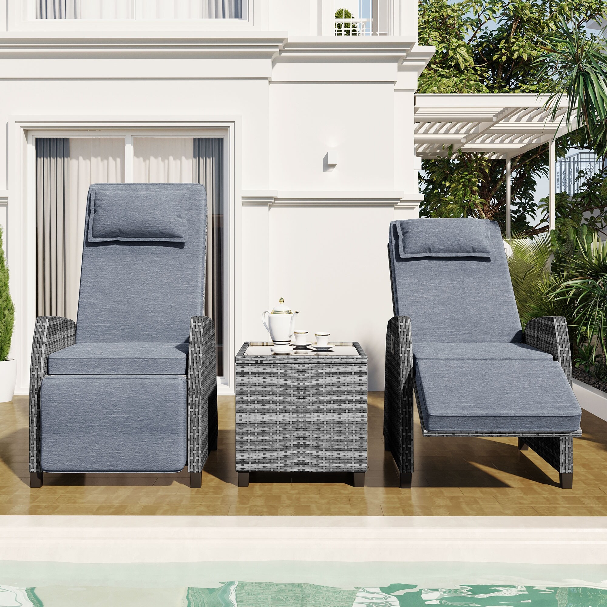 Outdoor Rattan Two person Combination With Coffee Table Adjustable On Sale Bed Bath Beyond 40349337