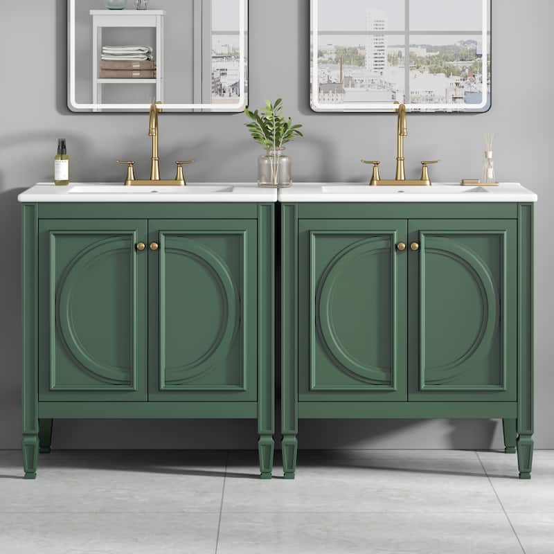 Christopher Knight Home - Alice Wooden Storage Bathroom Vanity with Sink - 60" - Green (Double Sink)