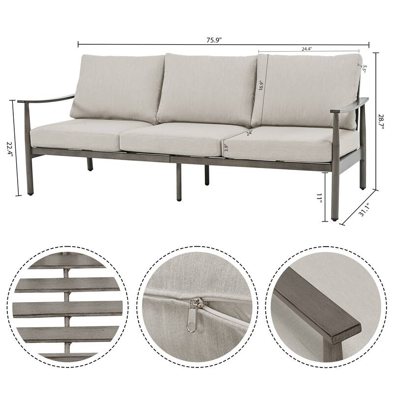 7-Piece Aluminum Patio Conversation Set, 3-Seat Outdoor Couch with Ottomans , 2 Swivel Chairsand Coffee Table