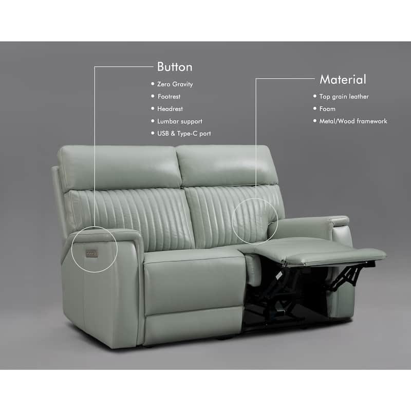 Genuine Leather Reclining Loveseat with Triple Power Adjustable Headrest, Lumbar Support, Zero Gravity, USB & USB-C Ports