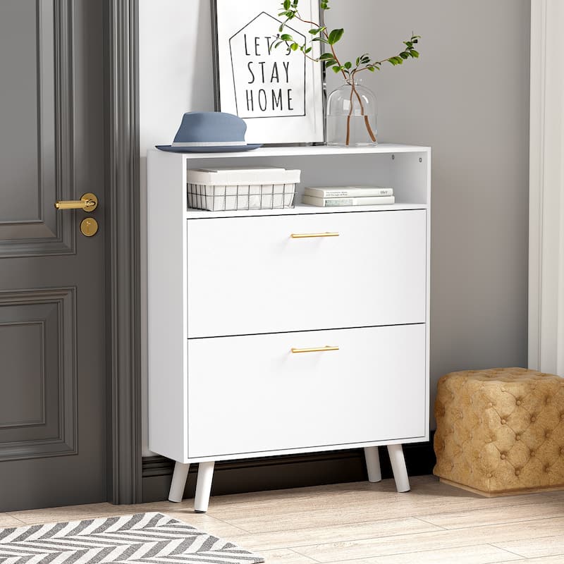 Slim Shoe Storage for Entryway with 2 Flip Drawers On Sale