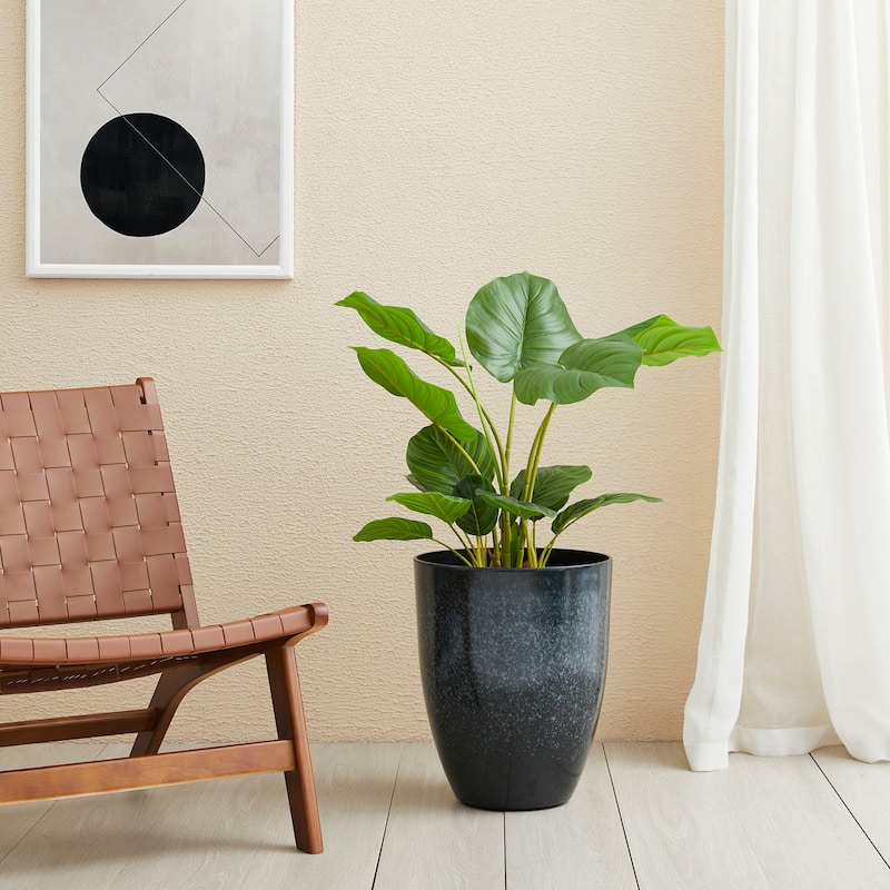 Glitzhome 17" H Set of 2 Eco-Friendly Faux Ceramic Gradient Turquoise Oversized Planter Plant Pot