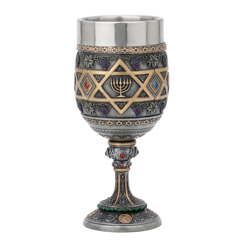 Veronese Design 6.7 H Star Of David Menorah Chalice Cold Cast Pewter Pewter