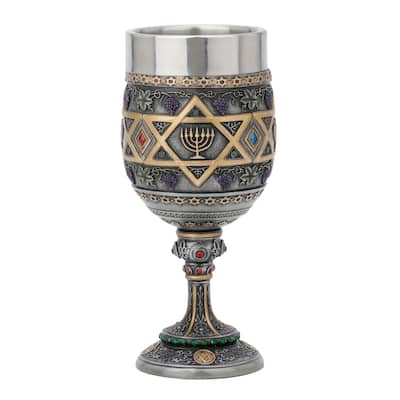 Veronese Design 6.7 H Star Of David Menorah Chalice Cold Cast Pewter Pewter