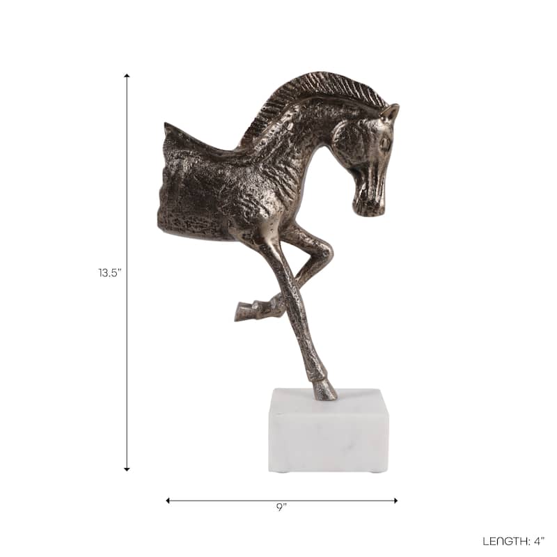 Decorative Horse Figurine Sculpture on Marble Base - 13.5"